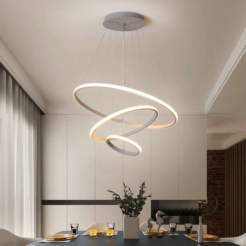 US $84.09 Modern Led Chandeliers Lights For Living Room Dining Room Bedroom White Round Rings Indoor Lighting Hanging Lamps Chandelier