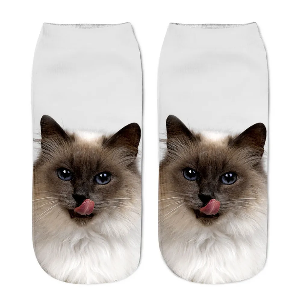 Женские 3D носки с рисунком брендовый Носок, модные носки унисекс с рисунком кота, Meias Feminina, забавные низкие носки до лодыжки, Популярные носки с котом, носки,# D - Цвет: B