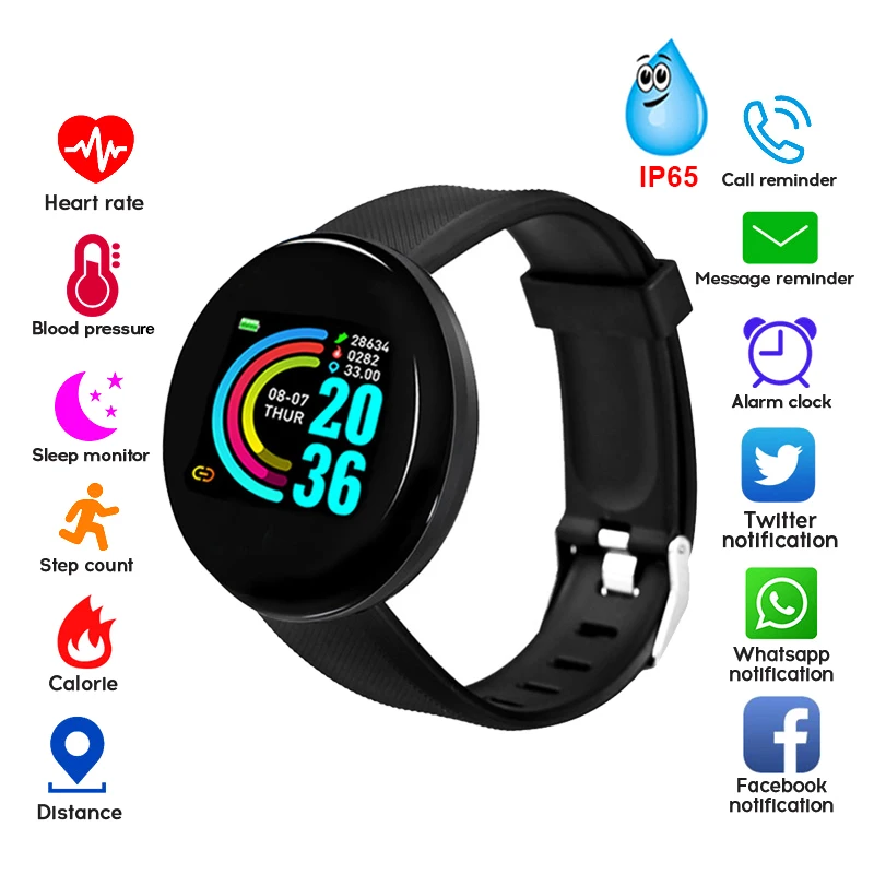 Y68 UI-reloj inteligente deportivo resistente al agua, pulsera inteligente con control del ritmo cardíaco, D18 para Android e IOS