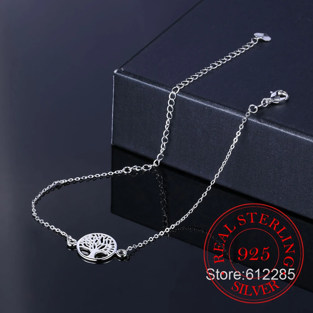 Fashion Beach Vintage 925 Sterling Silver Charm Anklets Jewelry Life Tree Pendant Ankle Bracelets Foot Chain Jewelry anklet bracelets silver anklets ankle chain