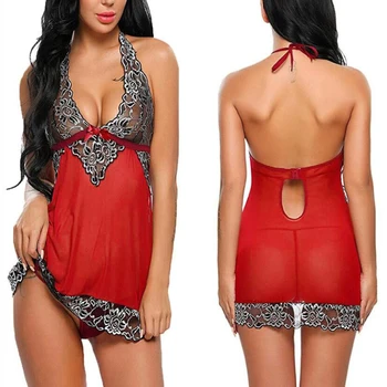 

Women Sexy Lace Night Dress Lingerie Deep V Nightgowns Casual Home Dress Nightdress Fashion Sleepwear Summer Homewear 3 Colors