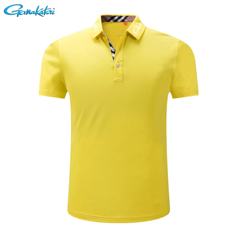 Gamakatsu, рыболовная рубашка, одежда, короткий рукав, хлопок, поло, летняя, для улицы, солнцезащитная, дышащая, анти-УФ, рыболовные рубашки - Цвет: Yellow