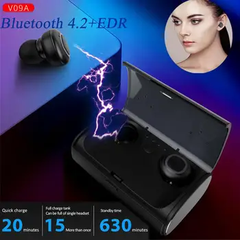 

V09A Wireless Twins Bluetooth4.2 Earbuds In-Ear Stereo Earphones Sport Headset Waterproof for All Phone E1# For iphone xiao mi