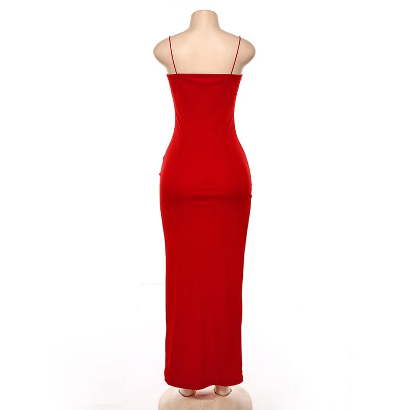 Vestido largo informal de una pieza con cordones y cintura alta, sin mangas, estilo Y2K, con aberturas laterales, estilo sexy, para mujer
