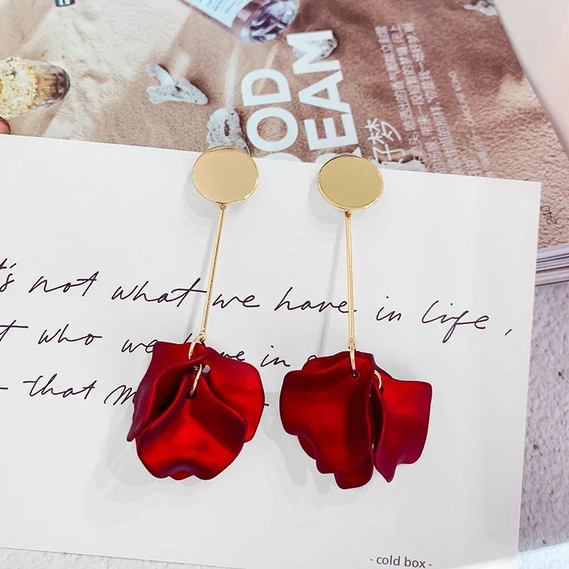Aretes de mujer, современный стиль, дизайн, большие красные лепестки роз, серьги с кисточками, тренд, темперамент, летние корейские серьги для женщин