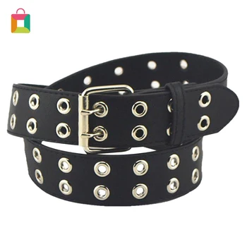 

Men Punk Single Layer Chain Fashion Belt Adjustable Black Double Eyelet Pin Clasp Grommet Leather Buckle Waistband Glittery