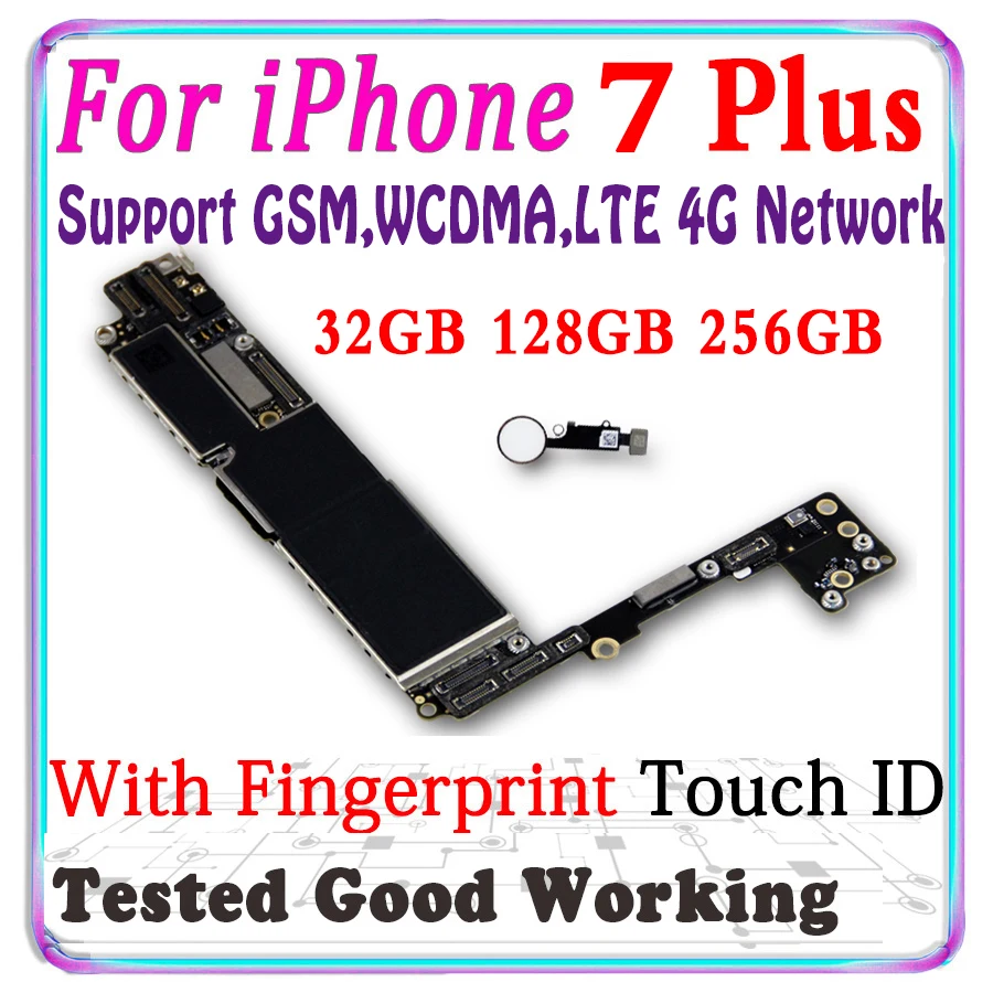 100% оригинальная разблокированная материнская плата для iPhone 7 Plus с touch ID iphone