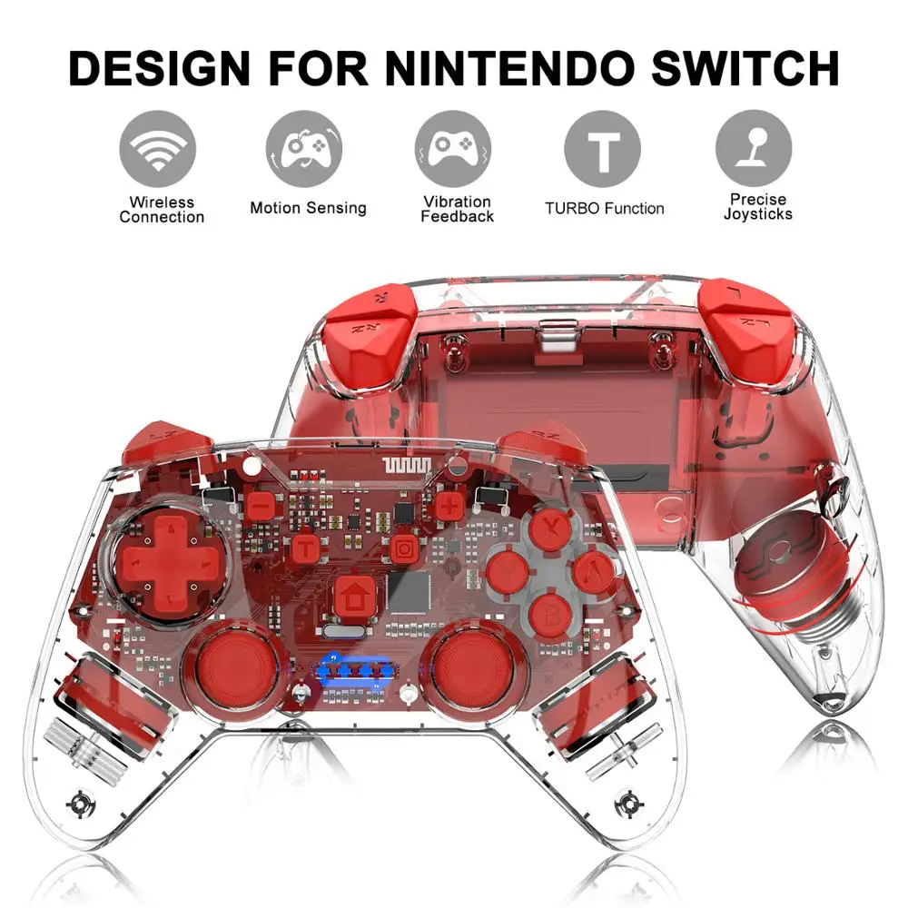 Wireless Bluetooth Controller Gamepad For Nintendo Switch Pro Crystal Shell Joystick Trigger 6 Axis Gyro Sensor Game Pad Gamepads Aliexpress