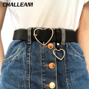 

Fashion ladies PU belt female cute jeans black Harajuku belt female luxury brand pants banquet dress heart belt 149