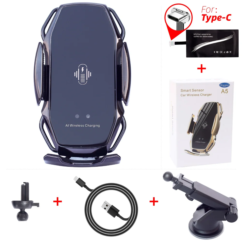 Gun holder typeC Автоматическая Зажимная Qi Беспроводной Зарядное устройство автомобиля Быстрая зарядка держатель для iphone XR XS MAX 8/8plus huawei P30Pro Mate20Pro - Тип штекера: Gun holder typeC