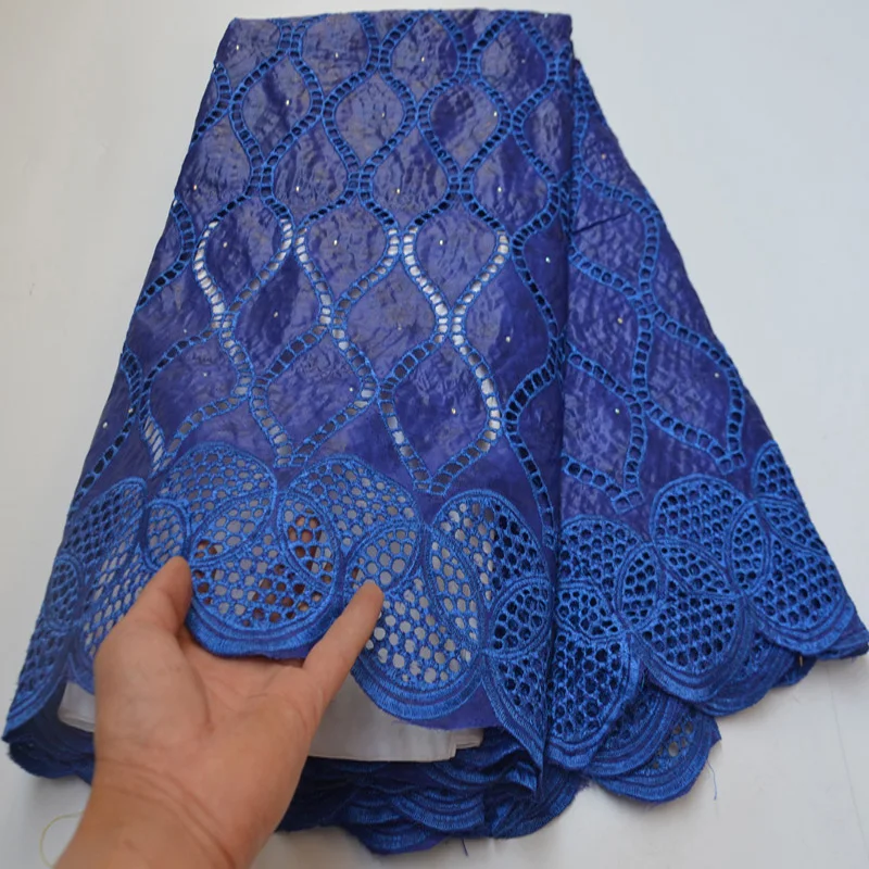 (5 ярдов/шт) однотонная Королевская Синяя африканская кружевная ткань Базен из