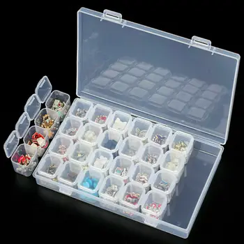 

28 Grid Transparent Plastic Compartment Jewelry Storage Box 28 Mini Box with Lid Diamond Ring Earrings Necklace Storage Box