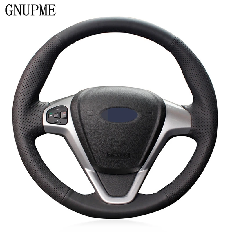 DIY Hand-stitched Black Artificial Leather Car Steering Wheel Cover for Ford EcoSport- Fiesta 2008