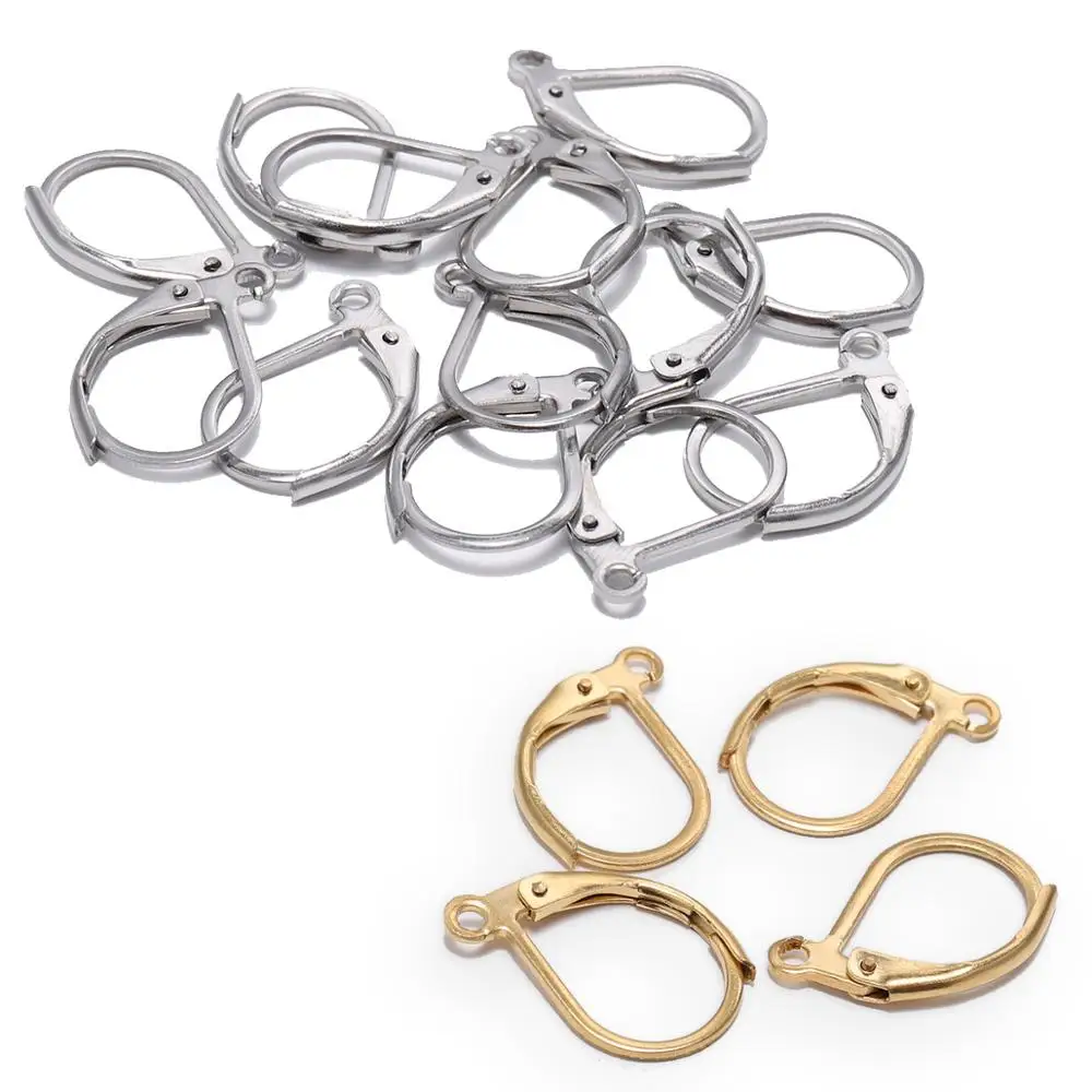 

20pcs/lot 15*10mm Stainless Steel Gold Plated High Quality Earring Hooks Wire Settings Base For Earrings Jewelry Making Supplies