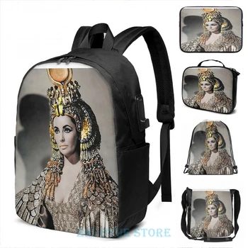 

Funny Graphic print Elizabeth Taylor as Cleopatra USB Charge Backpack men School bags Women bag Travel laptop bag