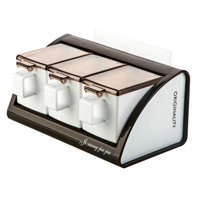 

Drilled-free Seasoning Box Set Salt Rack Household Seasoning Jar Storage Box Wall Hanging Spice Container
