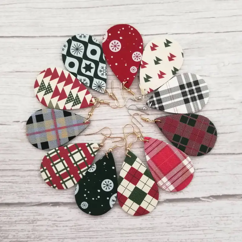 11 Colori New Fashion Leather Christmas Waterdrop Orecchini Varietà Design Snowflake Christmas Tree Orecchini In Pelle Gioielli