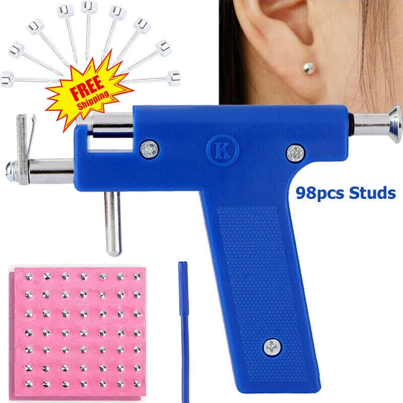 Disposable Sterile Ear Piercing Tool Kit Nose Body Navel Gun With Ears Studs with 98pcs Jewelry | Красота и здоровье