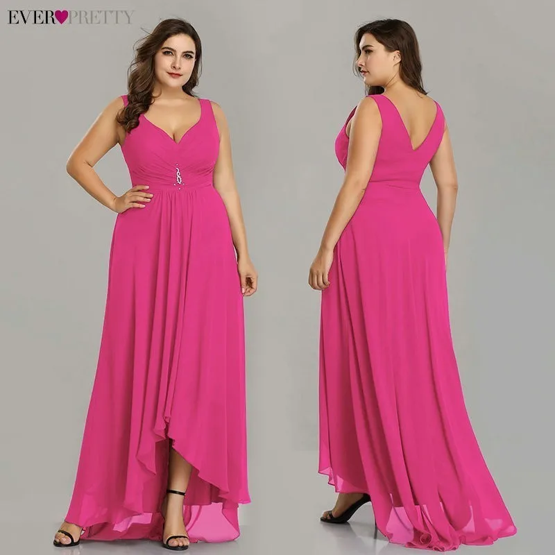 Plus Size Prom Dresses Long 2020 Elegant Burgundy A-line Sleeveless Crystal High Low Ever Pretty Special Occasion Party Gowns