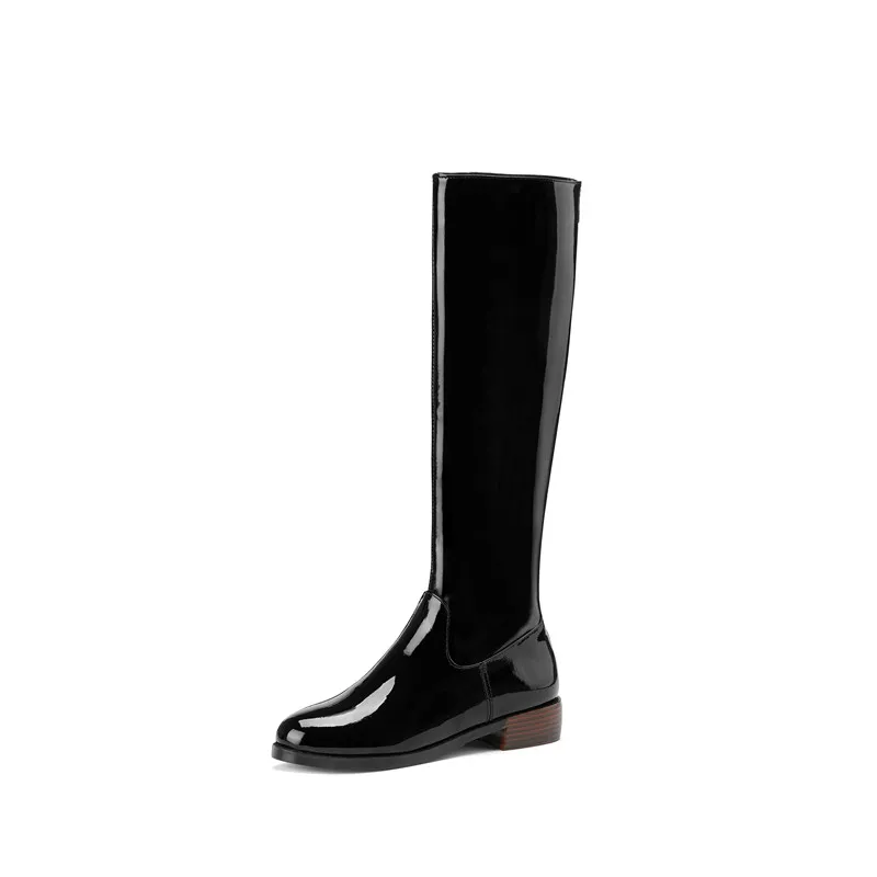 ASUMER plus size 45 knee high boots women patent leather square heel autumn winter shoes woman fashion riding boots