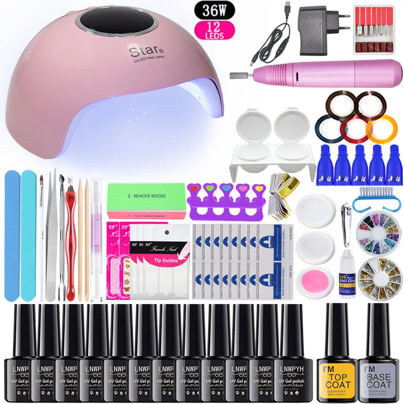 

Nail set 12/10/6 colors Gel nail polish 36w LED UV dry manicure lamp kit professional nail Art tool set Electric Nail Drill set