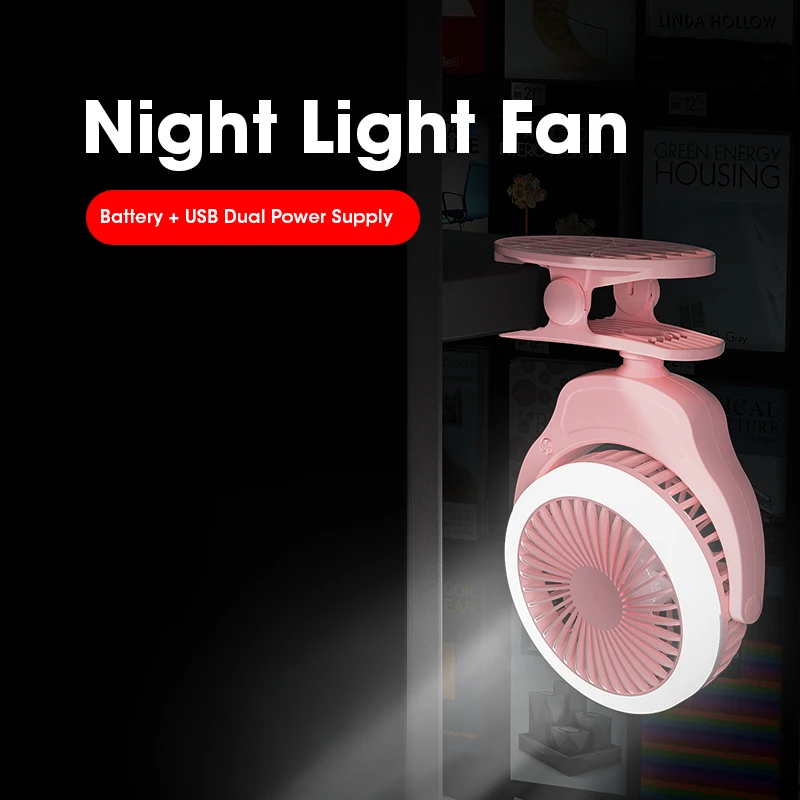 Rechargeable USB Fans Portable Clamp Fan with LED Light 360degree Rotating Ventilator Air Cooler Desktop Fans for Home Office
