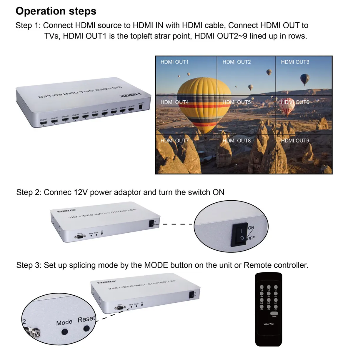 Настенный видеоадаптер 3x3 HDMI 1x9 разъем Hdmi настенный процессор для телевизора HD с