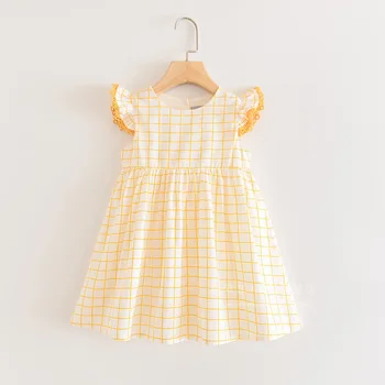 

girls summer plaid flry sleeve cotton dress baby girl cotton party dresses kids clothing wholesale