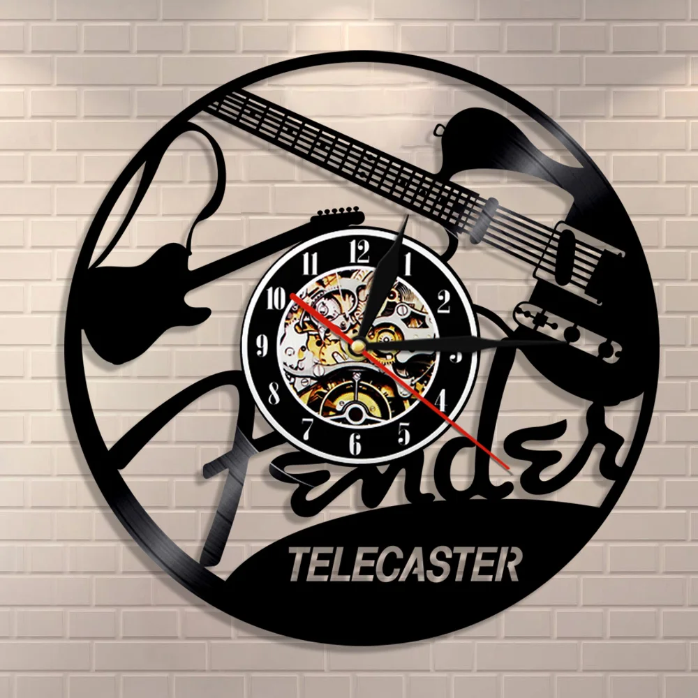 Günstige Elektrische Gitarre Design Vinyl Record Wanduhr Musical Instrumente Musik Studio Einzigartige Moderne Kunst Vintage Vinyl LP Wand Uhr
