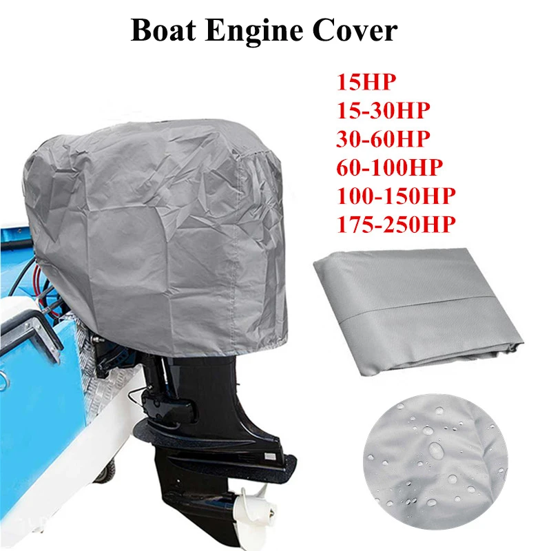 15-250HP 210D Waterproof Yacht Half Outboard Motor Engine Boat Cover Anti UV Dustproof Cover Marine Engine Protector Sliver rabbit hutch cover weather rain waterproof heavy duty guinea pig pet easipet cages bunny house rain covers 210d oxford cloth