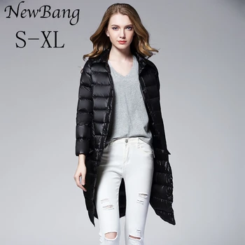

2016 Autumn And Winter Women Long Down Jacket Single Breasted Ultra Light Down Jackets Big Pocket Overcoats With Carry bag