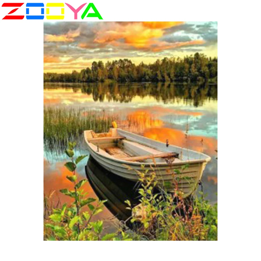 Картина из страз Zooya 5D сделай сам квадратная вышивка с лодкой украшение для дома