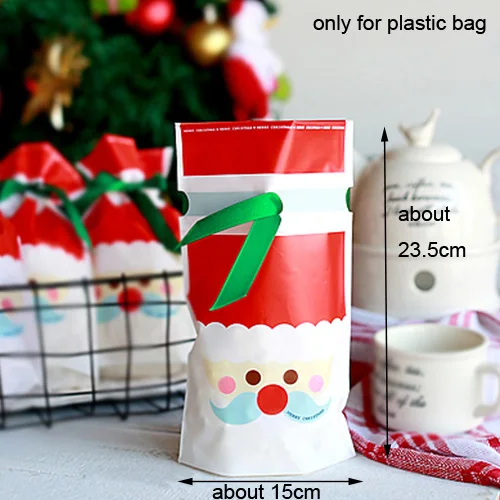 10pcs Mustache Santa 10 шт рождественские на шнурке пластиковые пакеты для свадебной вечеринки Подарочная сумка печенье конфеты упаковка канцелярские пластиковые конверты - Цвет: 10pcs Mustache Santa