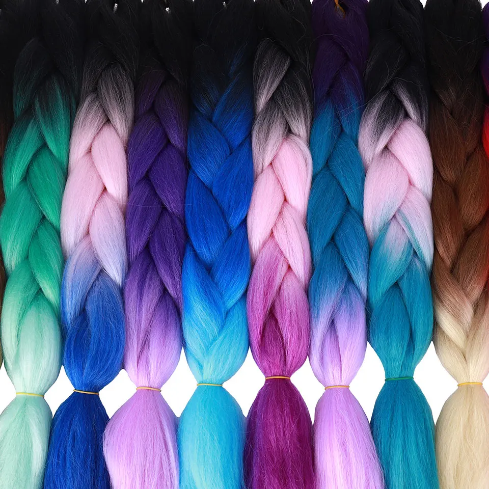 

24inch Ombre Synthetic Crochet Hair Extensions Jumbo Braids Hairstyles Pink Red Blue Braiding Hair