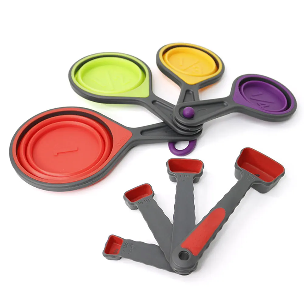 

8Pcs Baking Measuring Cups And Spoons Collapsible Cooking Measuring Cup Silicone Spoon Baking Tools Bakeware Kitchen Tools