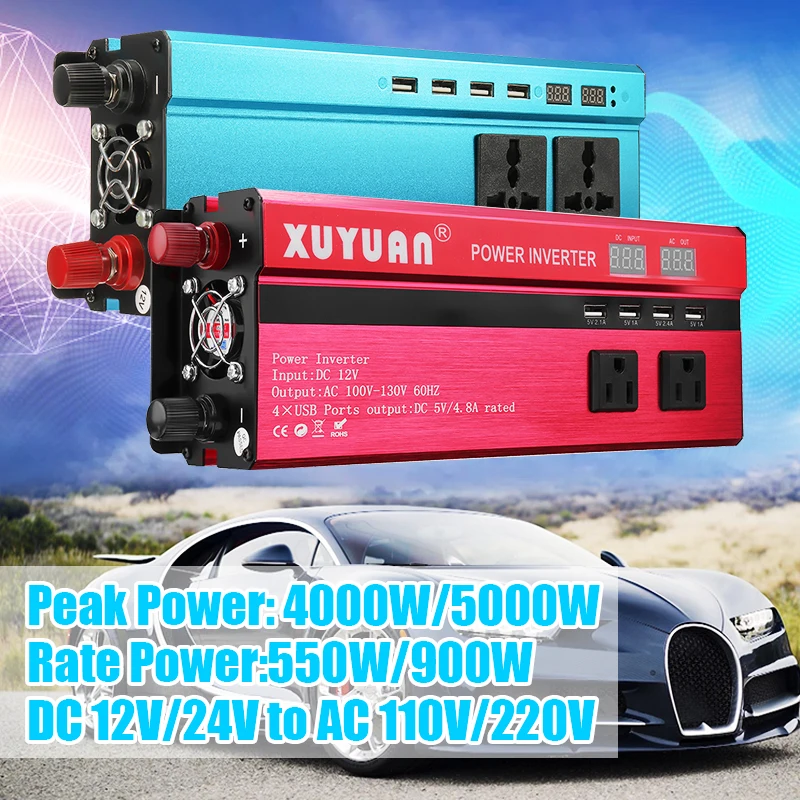 5000 Вт Солнечный Автомобильный Инвертор DC12/24 В к AC110/220 В синусоидальный преобразователь цифровой дисплей Автомобильный инвертор Синусоидальная волна инверсор