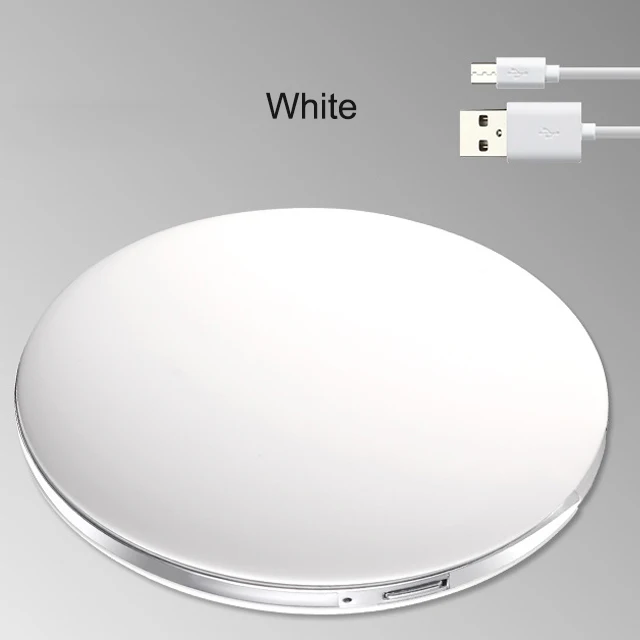 Портативный светодиодный зеркало для макияжа зарядка через USB мини круглый компактный карманные зеркальца с 3 режимами зеркального освещения 1X/3X увеличительное - Цвет: White