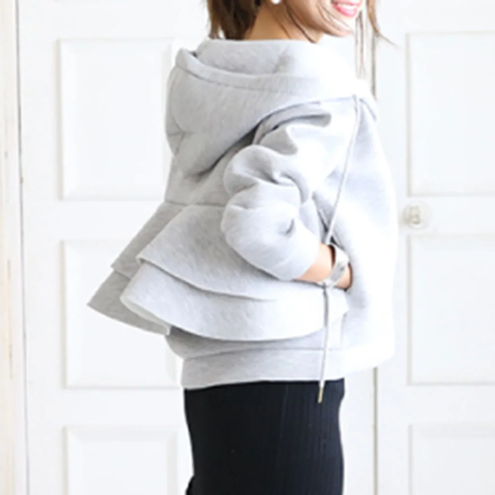  Women Autumn Hoodie 2019 Korean Fashion Causal Plain Zipper Sweatshirts Pullovers Loose Falbala Thi