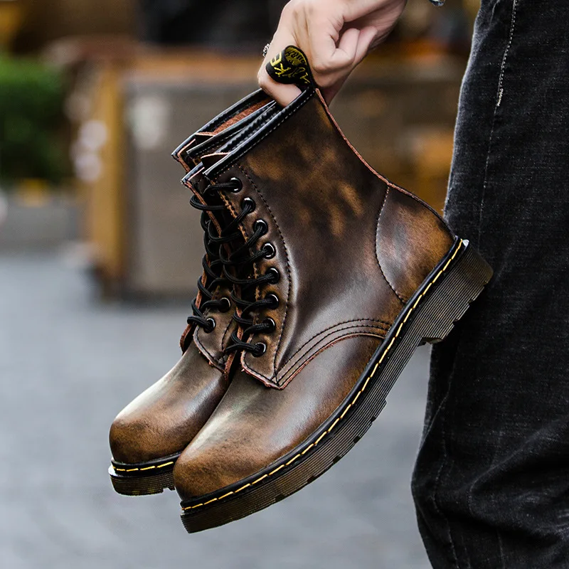 

Martin Boots Men's Fashion Genuine Leather Boots Winter MEN'S SHOES Couples Desert Rub Color Short Boots Hight-top England Comba