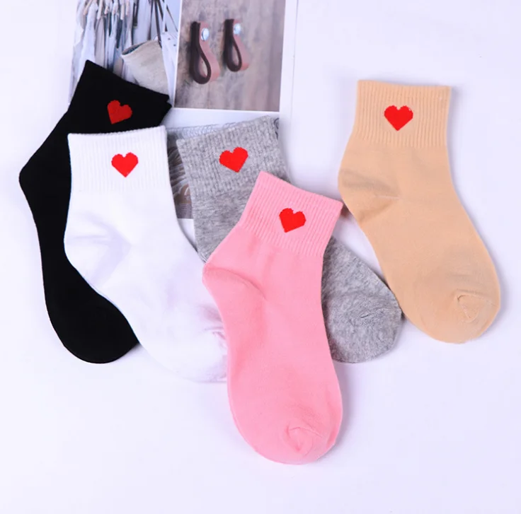 1 пара женских коротких носков милые женские Мягкие хлопковые носки с красными сердечками для колледжа Лидер продаж, носки для девочек на лето и осень Meias Sox