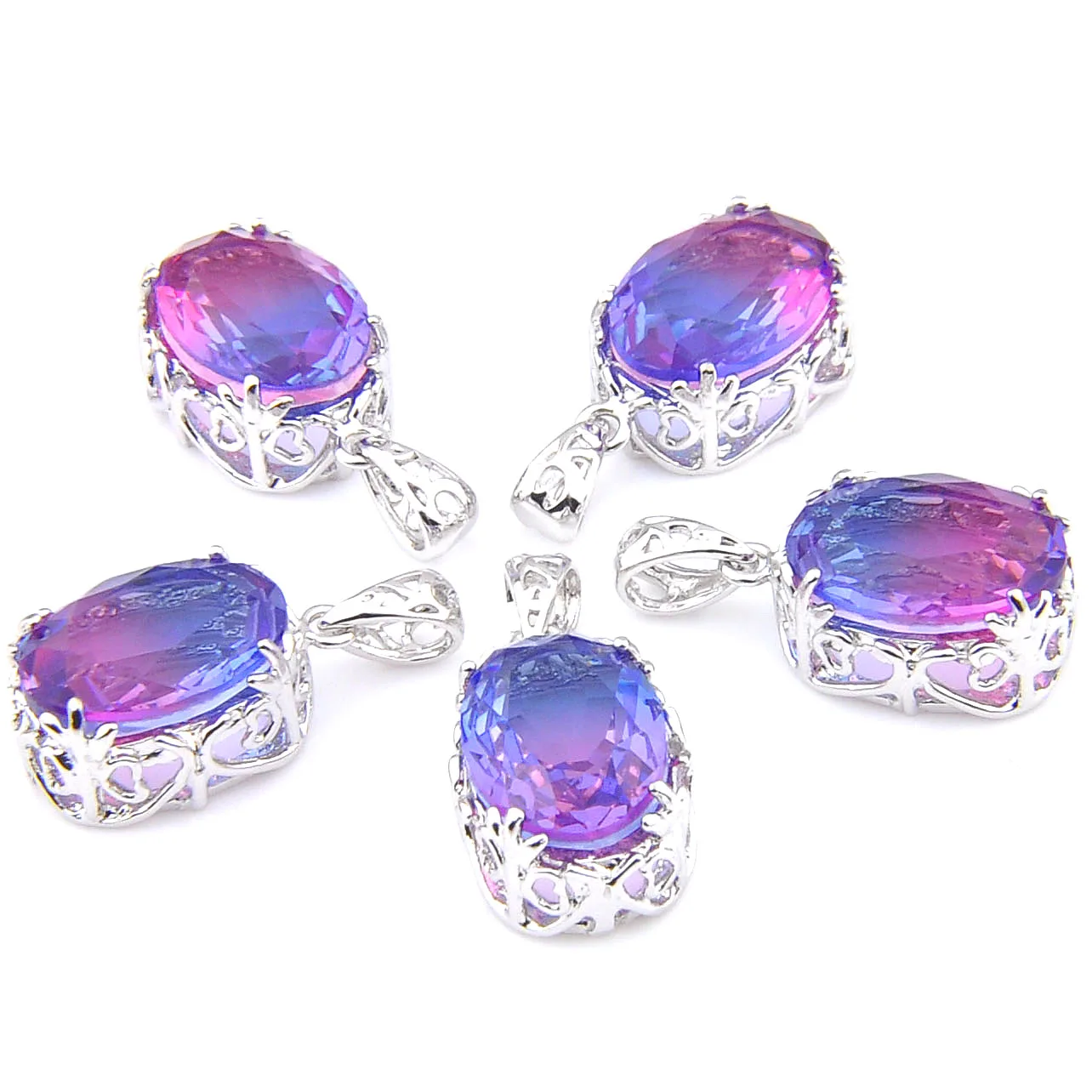 MIX 5 PCS Xmas Gifts Big Offer Oval Purple Rainbow Bi-Colored Tourmaline Necklaces Pendants for Holiday Party Gifts