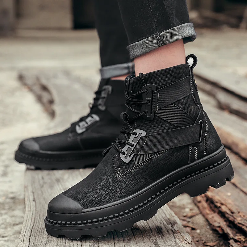

2019 Spring And Summer Men's Boots Korean-style British Style Men's Martin Boots Hight-top Workwear Tied 9928 New Style Versatil