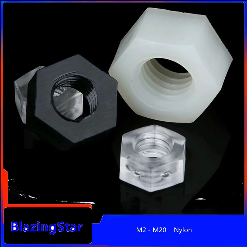 

M2 M3 M5 M6 M8 M10 M12 M14 M16 M18 M20 nylon hexagon nut white nut black hexagon nut transparent nut