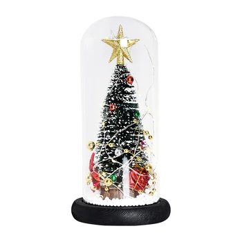

Novelty DIY Christmas Tree LED String In Glass Dome Wooden Base Christmas Festive Night Light Present Bedroom Desk Ornaments