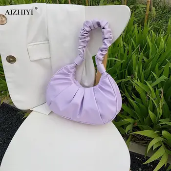 

Fashion Pleated Hobos Shoulder Bag PU Leather Women Elegant Handbags Pure Color Travel Shopping Totes Handbag Purse