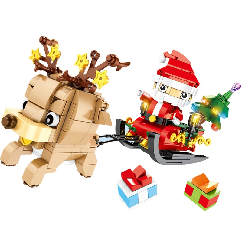 

Christmas Xmas series Santa Claus Sleigh Reindeer Box Tree Building Block Bricks Toys kits Compatible Creator Friends City
