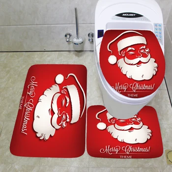 

3Pcs/set Bathroom Mat Set Toilet Rug Santa Claus Flannel Anti Slip Bath Mat Rugs Christmas Decor Bathroom Products