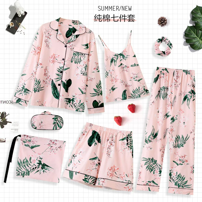 

Yongxing-Pajamas Tracksuit Women's Spring And Autumn Summer Seven Sets Princess Style Korean-style Sweet Set Pure Cotton-Outer W