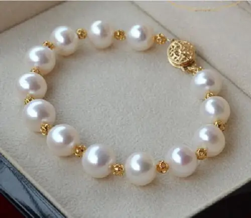 

HUGE NATURAL 11-12MM ROUND SOUTH SEA GENUINE WHITE PEARL BRACELET GOLD Colour CLASP