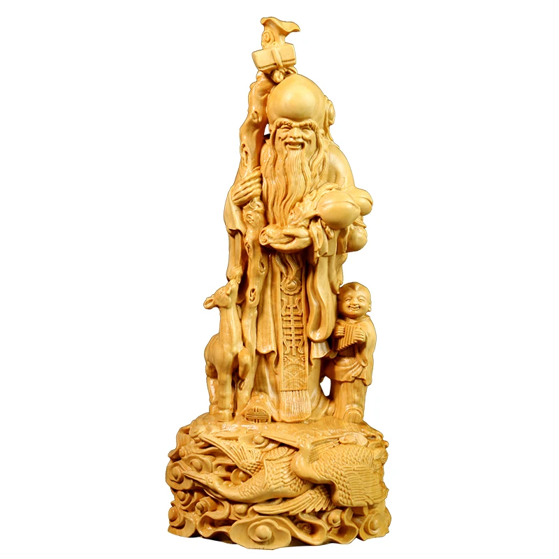 20 см Бог долголтия Boxwood скульптура старшая подарок на день рождения твердая